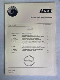 APEX Societe Belge de Malacologie 比利时软体动物(贝类) 学会会刊 英文版 Vol 11 (2)  1996