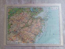 五十年代老地图 浙江省地图 16开 26.4x18.8cm 1958年印制 兰勃脱正形投影