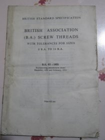 英文原版书 螺纹具有尺寸公差 英国标准规范B.S.93:1951