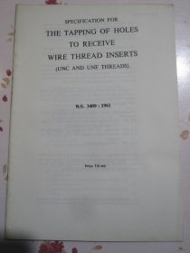 英文原版书 开孔接受 金属丝螺纹插件 英国标准规范B.S.3409:1961