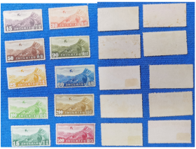 民国香港版航空邮票10全套，部分背贴,品相如图