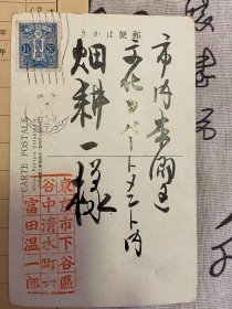 1932年日本画家【富田温一郎】贺岁实寄明信片一枚