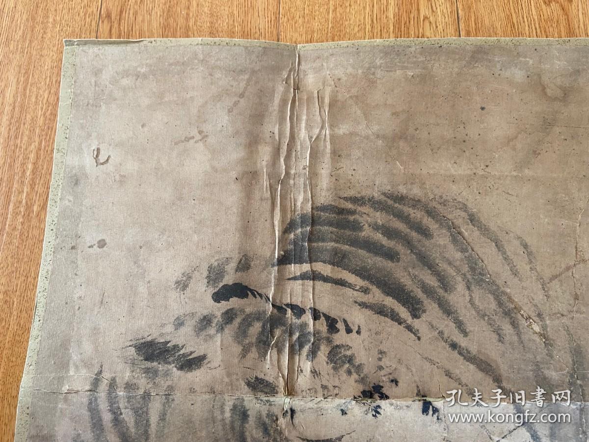 清早期日本手绘《猛虎图》一幅，落款：一逍？，钤印：藤原一逍？，绝对很老，品差慎拍！