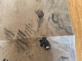 清早期日本手绘《猛虎图》一幅，落款：一逍？，钤印：藤原一逍？，绝对很老，品差慎拍！