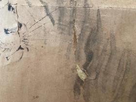 清早期日本手绘《猛虎图》一幅，落款：一逍？，钤印：藤原一逍？，绝对很老，品差慎拍！