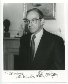 美联储前主席格林斯潘 亲笔签名照 Alan Greenspan