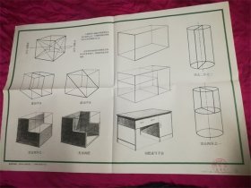 徐佛华等等画 基本形态切挖 小学美术课教学图片铅笔画上海教育出版社有上海市朝阳第九中学红园图章宣传画一张8品