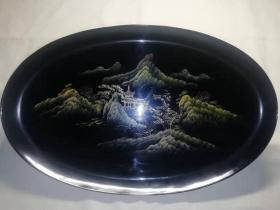 福州脱胎漆器 描金彩绘青山绿水盘八十年代 未使用品