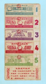 1963年湖北武汉市第一商业局“肉食票壹份”5枚整版，品相如图