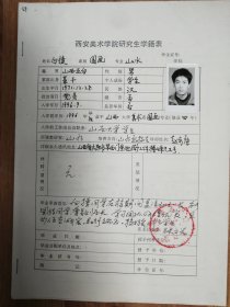 著名画家白捷研究生学籍表一份（49保真）