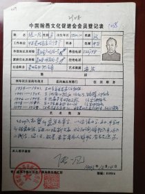 著名书画艺术家张一凡老师会员登记表1页（029保真）