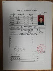 著名畫家劉訓立研究生學籍表一份（062保真）