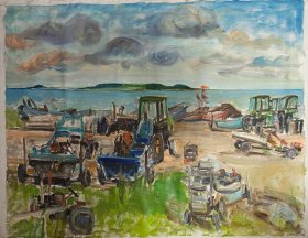 原西安美院教授骞纪林老师写生油画作品《大拇指广场的岸边》一幅（016保真）
