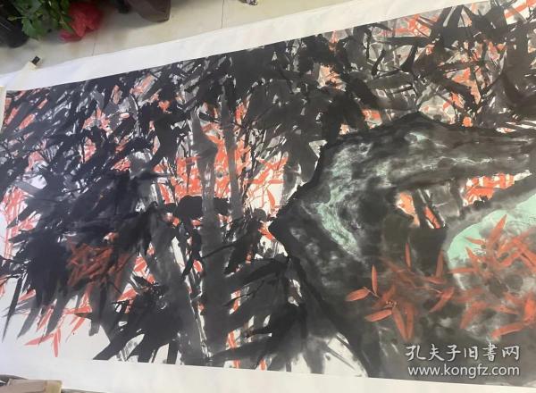 中国国家画院书法篆刻所所长魏广君丈二巨幅《竹石图》一幅（保真）