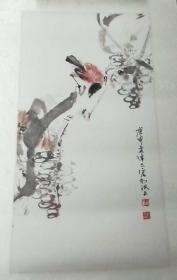 著名海派书画家陈志宏写意花鸟镜片一幅（保真）