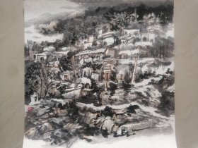 当代著名书画家李金鹏卡纸山水作品一幅（13保真）