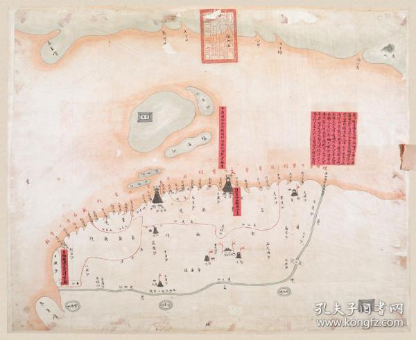 古地图1840-1842 海门厅各港水势深浅全图 清道光20年至22年。纸本大小66.56*54.46厘米。宣纸艺术微喷复制