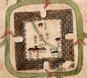 古地图1838-1843 金山县会勘海塘图 清道光18年至23年间。纸本大小65.83*55.73厘米。宣纸艺术微喷复制