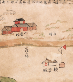 古地图1838-1843 金山县会勘海塘图 清道光18年至23年间。纸本大小65.83*55.73厘米。宣纸艺术微喷复制