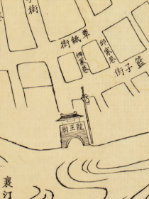 古地图1877 湖北汉口镇街道图。纸本大小84.93*221.64厘米。宣纸艺术微喷复制
