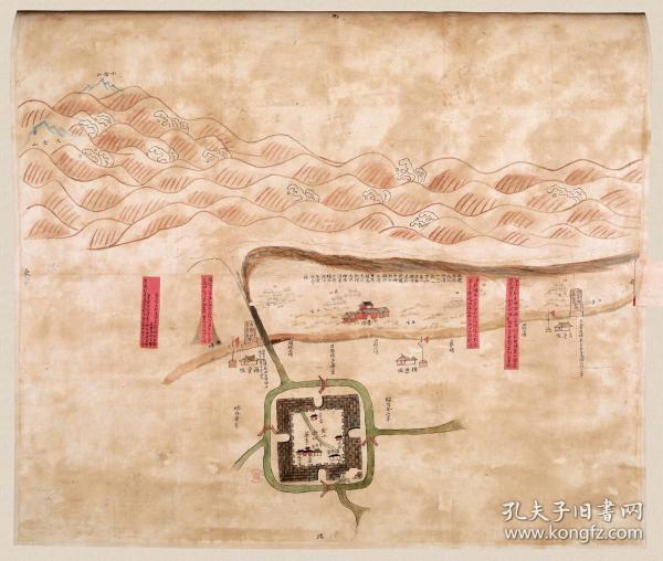 古地图1838-1843 金山县会勘海塘图 清道光18年至23年间。纸本大小65.83*55.73厘米。宣纸艺术微喷复制