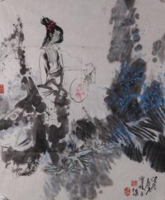 著名连环画家 赵宝林 国画作品《仕女》一幅（纸本软片，钤印：赵） HXTX384493