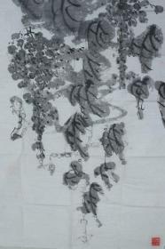 中国人民解放军政治部书画家 李铭钧 作 国画作品《墨葡萄》一幅（纸本软片，画心约8.3平尺，钤印：李、铭钧）HXTX232020