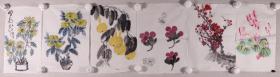 佚名 1993年作 国画作品《菊花、葫芦、梅花等》6幅一组（纸本软片，画心约0.6平尺*6）HXTX230081