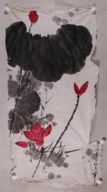 开国上将贺炳炎夫人、著名军旅画家、革命家 姜平 作 国画作品《荷花图》一幅（纸本软片，画心约7.5平尺，钤印：姜平之印） HXTX216364