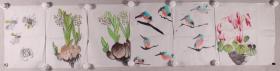 佚名 国画作品《水仙、翠鸟、蜜蜂 等》6幅一组（纸本软片，画心约0.7平尺*6）HXTX230083