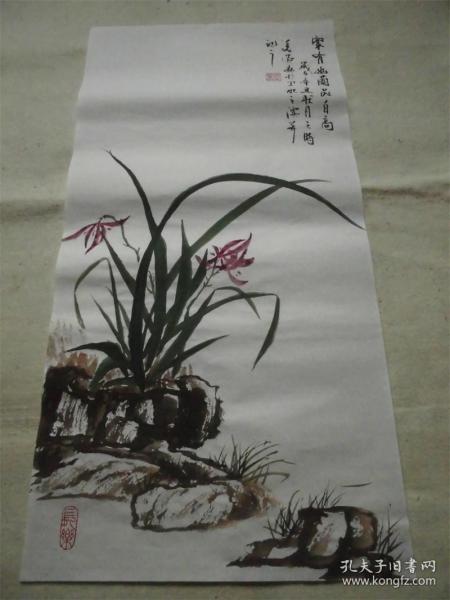 国画，兰【5】68*34，市美协会员作品知名画家纯手工绘制。