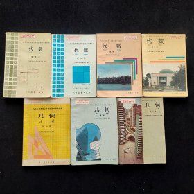 80后90年代初中数学课本：代数+几何一套7册 人教社正版 九年义务教育三年制初级中学教科书 代数 几何  使用过品相完好 实物拍摄