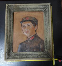 纯皮制做《毛主席在陕北》挂像（尺寸：41×33cm）