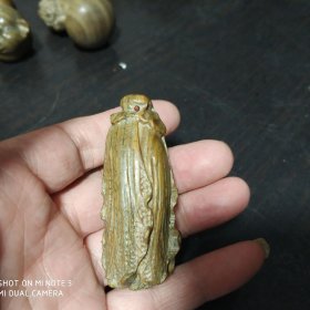 绿檀木雕白菜百财手把件文玩工艺品摆件挂件