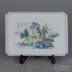 粉彩山水纹 四方茶盘