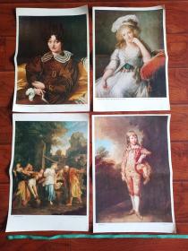 （4开画片）欧洲名画：《圣玛丽夫人肖像》、《蔷薇色的少年》、《奥尔良公爵夫人》、《艾列泽尔和列伯加》（4张）