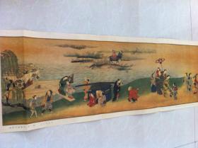 日本回购古美术；名家浮世绘画，古艺术 硬纸78.5cmx27.5cm