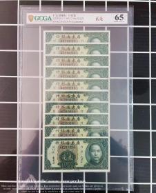 10枚连跳号 评级币65 广东省银行纸币贰毫钱币二角民国24年未流通H