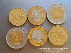 6枚 欧洲双金属样币1990年代欧元外国硬币钱币二角伍角壹圆2元H
