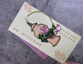 清代瓷器金属书签（牡丹·釉下彩六方盖罐）