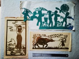 农村儿童题材大幅剪纸三幅合售