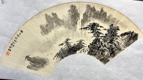 （保真字画销售）上海画家胡振郎扇面山水国画作品