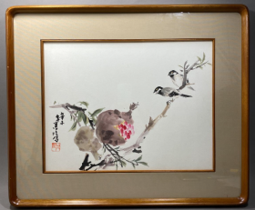 **绘画（48*56CM）带镜框：石榴小鸟