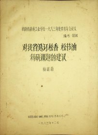 对我省选订香.松节油科研课题的建议