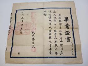 1952年北京市顺义县立寺上中心小学校毕业证