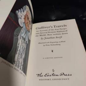 《Gulliver's Travels（格里夫游记）》EASTON PRESS 真皮竹节背装帧限量收藏版，三面书口刷22K黄金，竹节背，真丝绸带书签