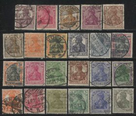 GR04德国邮票 1900-1920年 日耳曼尼亚 23枚信销 DD