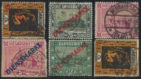 GR04德国邮票 萨尔地区 1921年 建筑工业 或改值 6枚信销 DD