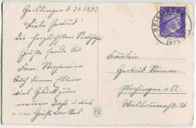 CARD-F01x德国邮票 1942年实寄明信片 阿尔卑斯山区风光 贴希特勒