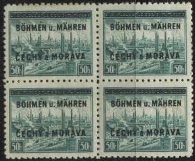 reich04德国 德占波西米亚和摩拉维亚邮票 1939年 工厂建筑加盖 1枚新方连背胶粘 DD